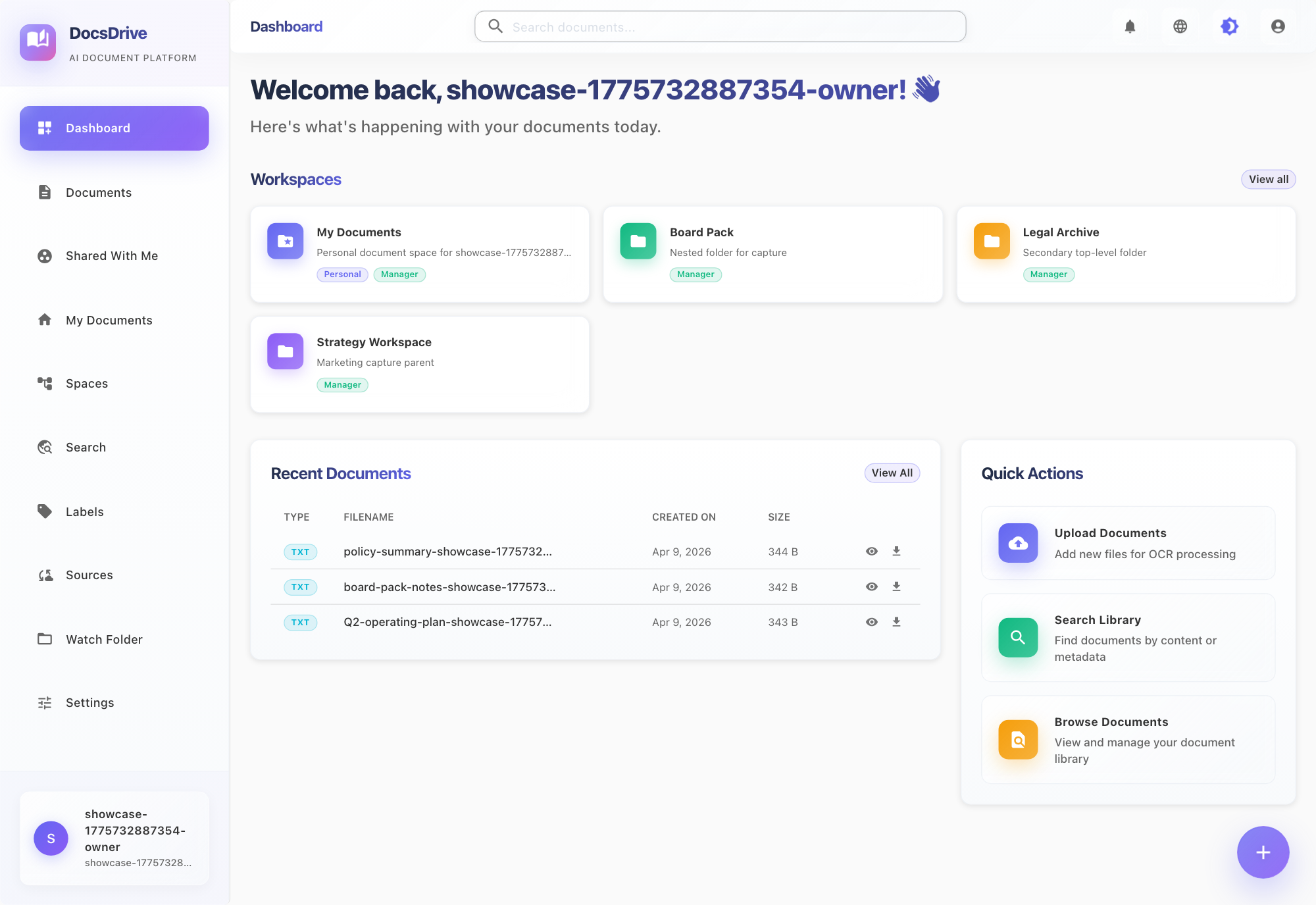 DocsDrive dashboard