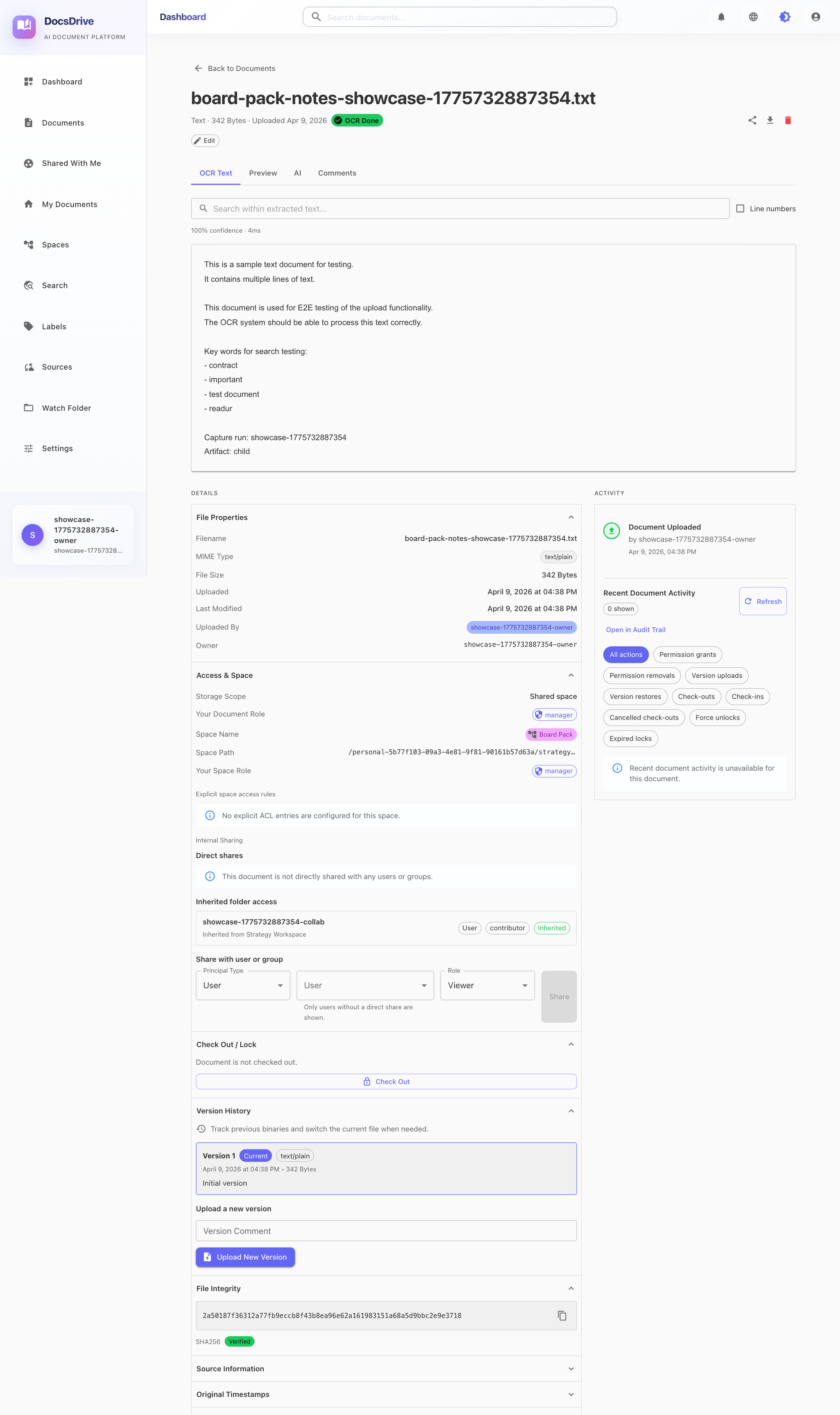 DocsDrive document detail view