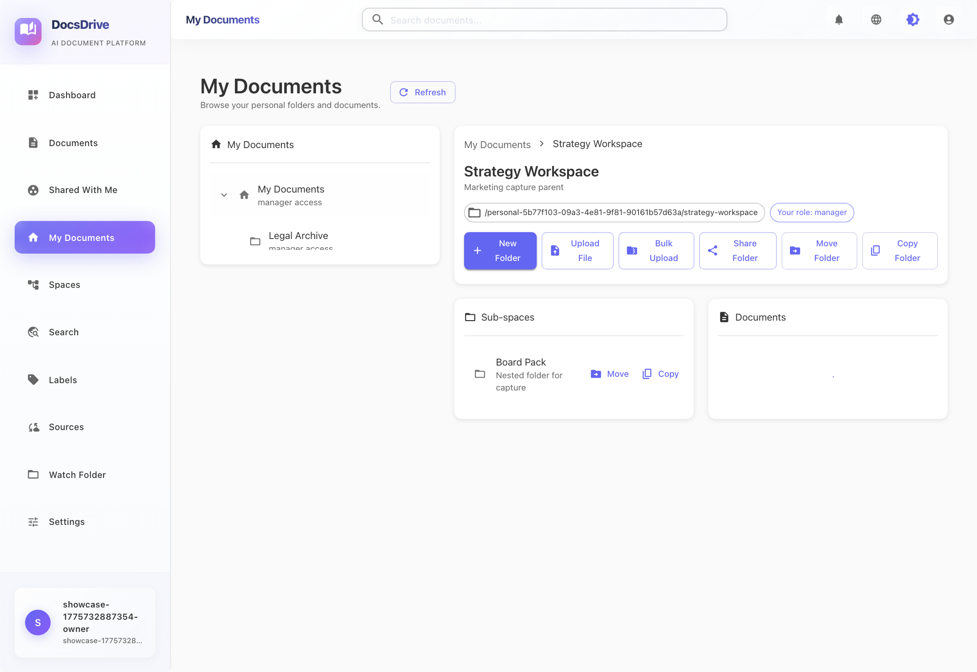 DocsDrive My Documents workspace
